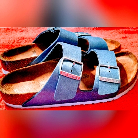 Birkenstock Blue colbalt leather size 8 sandals with double design straps - Picture 7 of 9